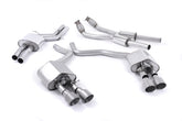 Milltek Audi S7 SPORTBACK 4.0 TFSI QUATTRO S TRONIC (2012 to 2018) Resonated (quieter) with Titanium tips. Some 2016 and later models have an updated valve location on one rear silencer meaning the wiring loom needs extending to accommodate.